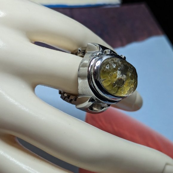 Secret Ring Watch Fancy Amber Look Glass Cabochon Art Ring Open size from 6-to 8 main image 5